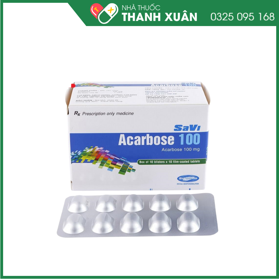 Savi Acarbose 100 trị đái tháo đường tuýp 2